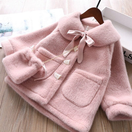 Abrigo de piel para mujer y niño + bolso 