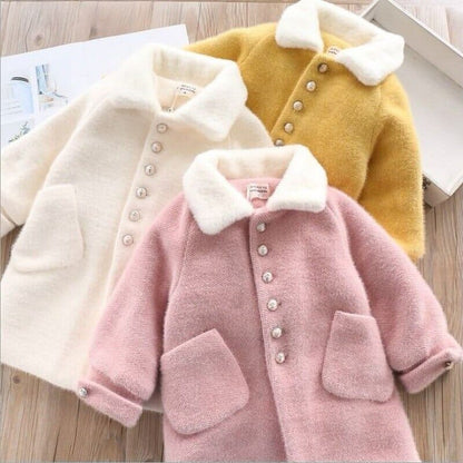 Chaqueta de lana para mujer y niño con bolsillos 
