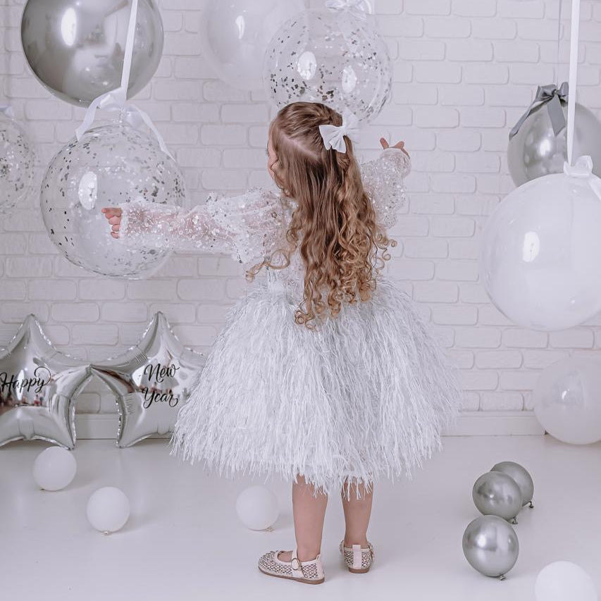 Girls' Party Dress with Sequins and Feathers