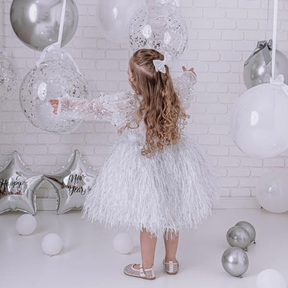 Girls' Party Dress with Sequins and Feathers