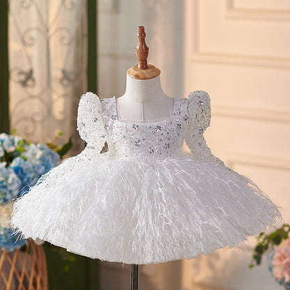 Girls' Party Dress with Sequins and Feathers