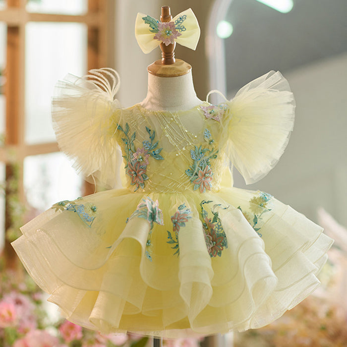 Vestido de fiesta infantil amarillo con brillo 