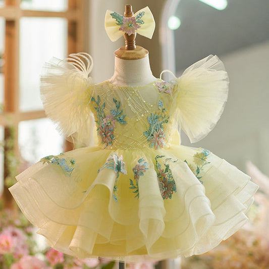 Vestido de fiesta infantil amarillo con brillo 