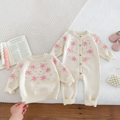 Infant Girls’ Knit Winter Romper with Flower
