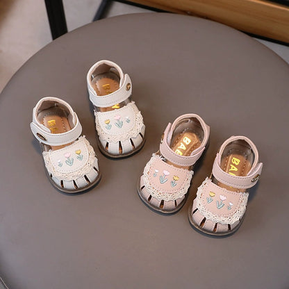 Little Girls' Sandals with Embroidered Flowers