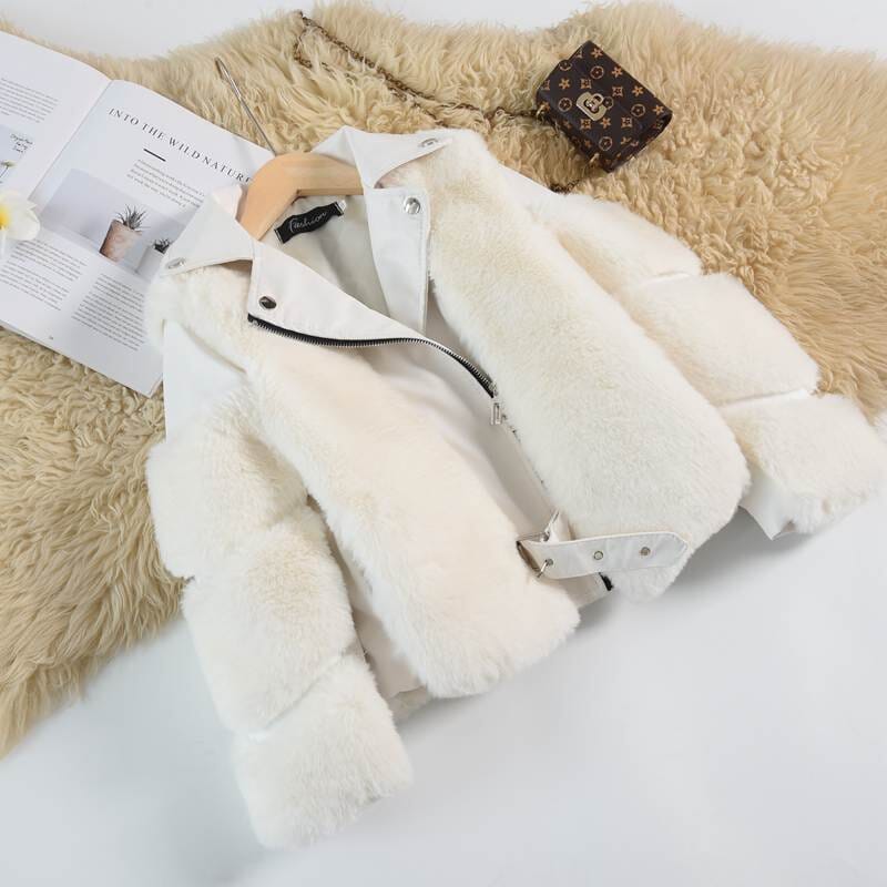 Chaqueta de cuero con cinturón para mujer y niño 
