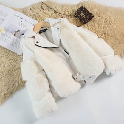 Chaqueta de cuero con cinturón para mujer y niño 