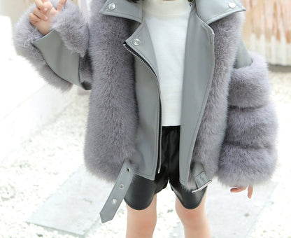 Chaqueta de cuero con cinturón para mujer y niño 