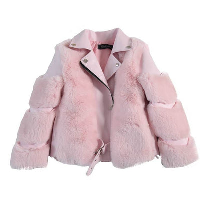 Chaqueta de cuero con cinturón para mujer y niño 
