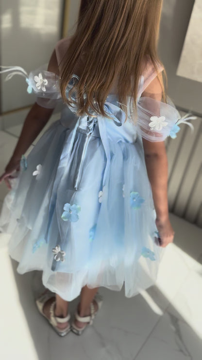 Vestido infantil de mariposa azul 