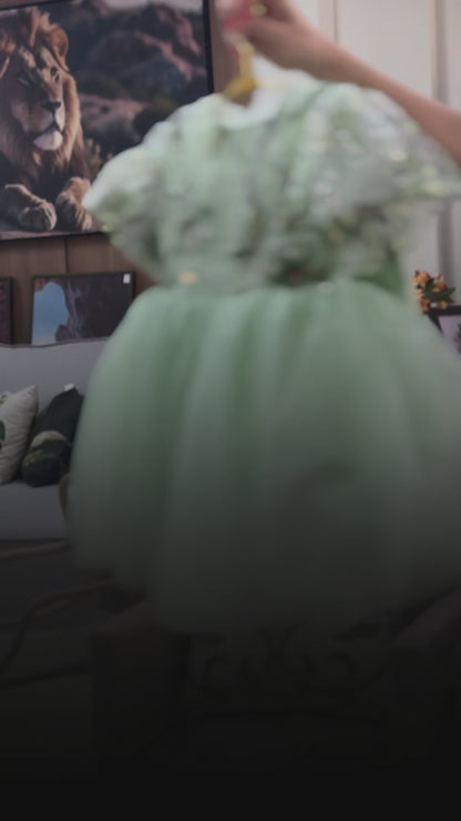 Bright Floral Green Children's Party Dress