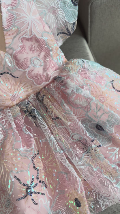 Girls’ Floral Party Dress with Bow
