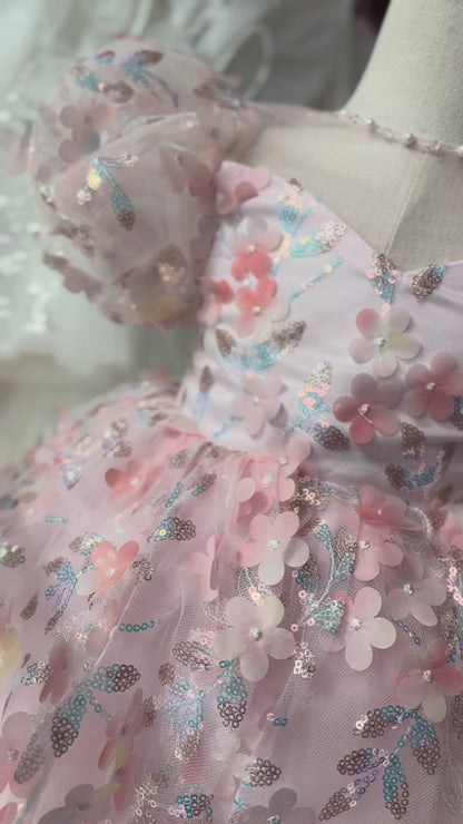 Children's Party Dress with Bright Flowers