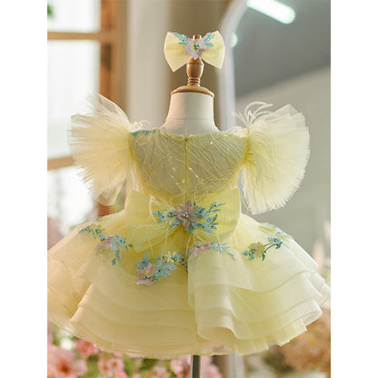Vestido de fiesta infantil amarillo con brillo 