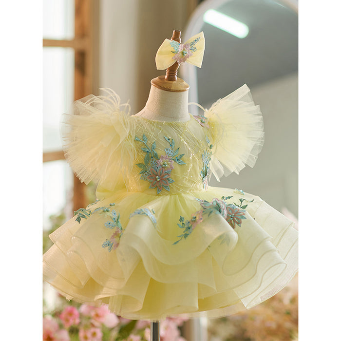 Vestido de fiesta infantil amarillo con brillo 
