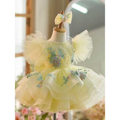 Vestido de fiesta infantil amarillo con brillo 