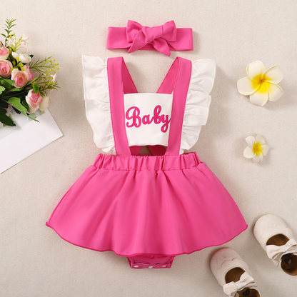 Vestido infantil rosa bebé + fajín