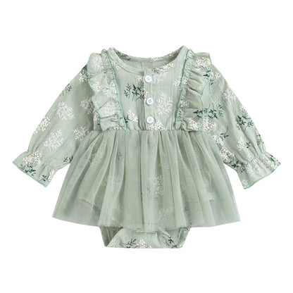Vestido de gasa princesa informal de manga larga con estampado floral para niñas