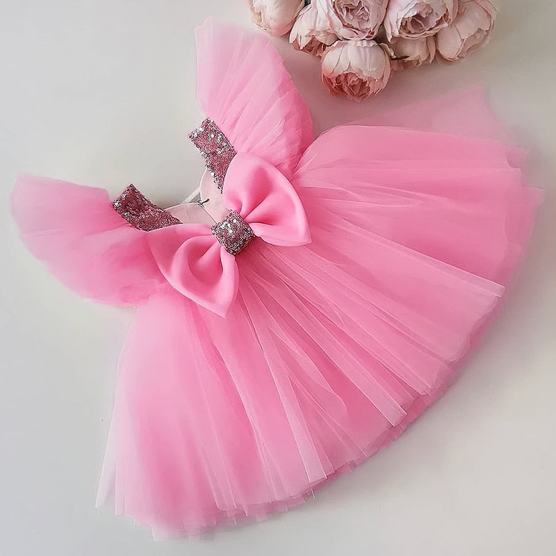 Vestido de fiesta de tul con lazo 
