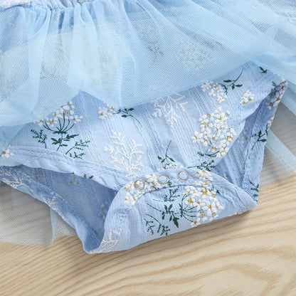 Vestido de gasa princesa informal de manga larga con estampado floral para niñas