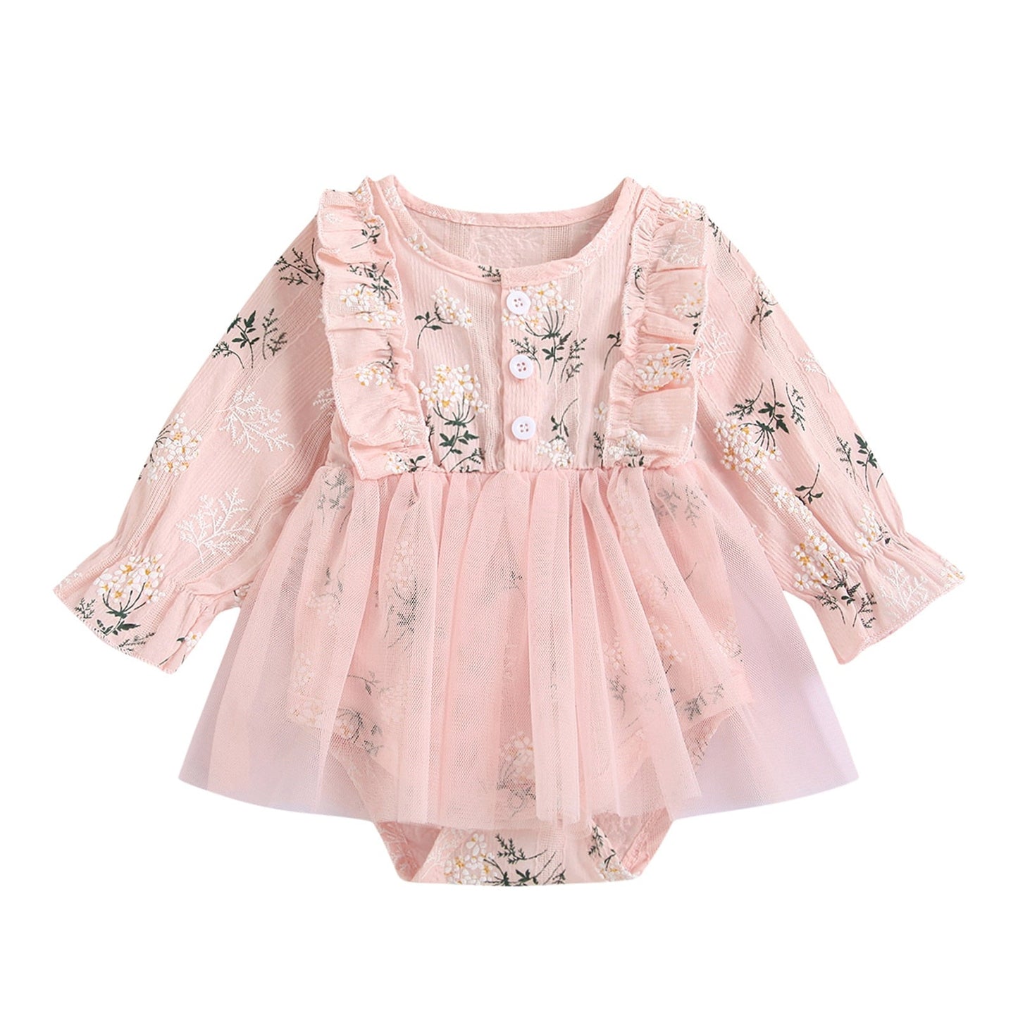 Vestido de gasa princesa informal de manga larga con estampado floral para niñas