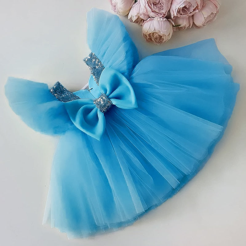 Vestido de fiesta de tul con lazo 