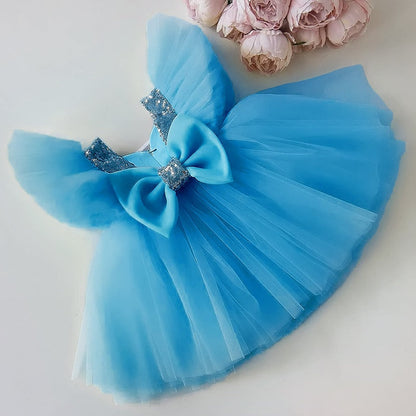 Vestido de fiesta de tul con lazo 
