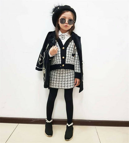 Conjunto infantil para niñas 2 piezas cuadros blanco y negro 