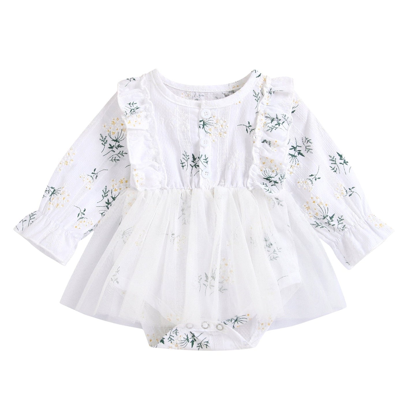 Vestido de gasa princesa informal de manga larga con estampado floral para niñas
