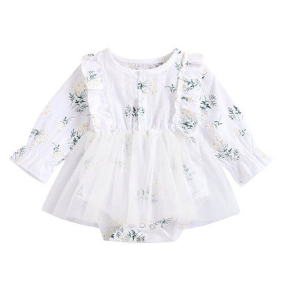 Vestido de gasa princesa informal de manga larga con estampado floral para niñas