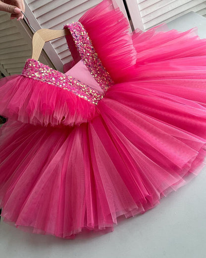 Vestido de fiesta de tul con lazo 
