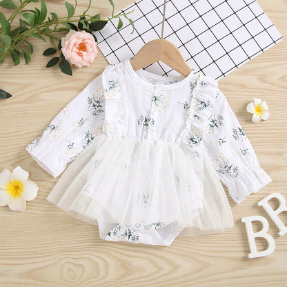 Vestido de gasa princesa informal de manga larga con estampado floral para niñas