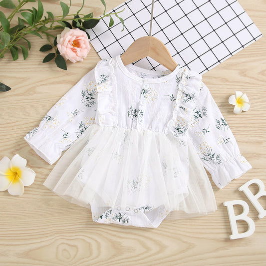 Vestido de gasa princesa informal de manga larga con estampado floral para niñas