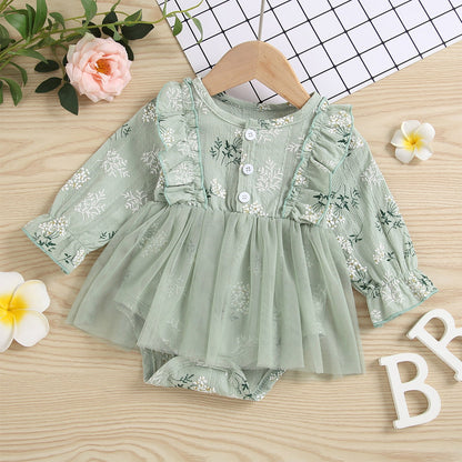Vestido de gasa princesa informal de manga larga con estampado floral para niñas