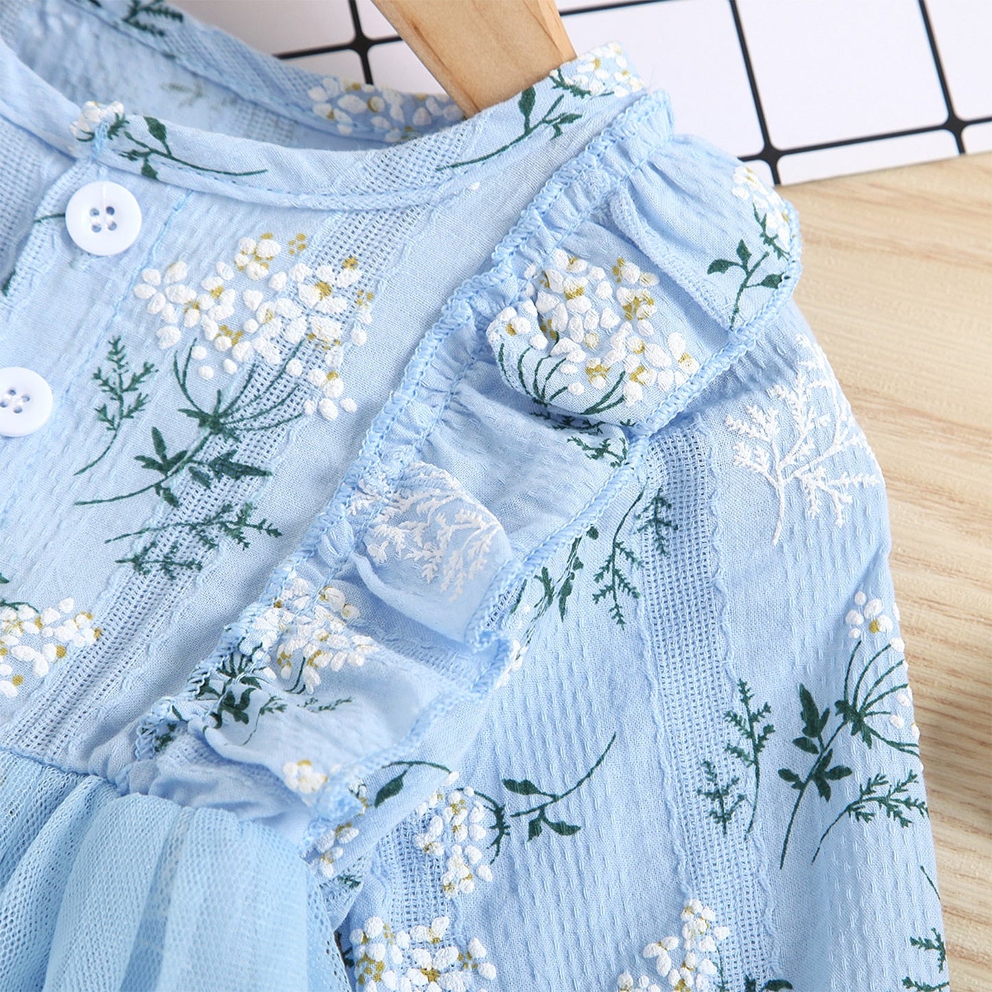 Vestido de gasa princesa informal de manga larga con estampado floral para niñas