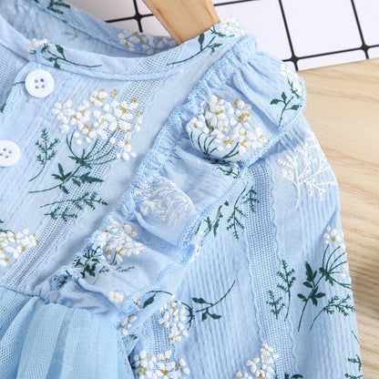 Vestido de gasa princesa informal de manga larga con estampado floral para niñas