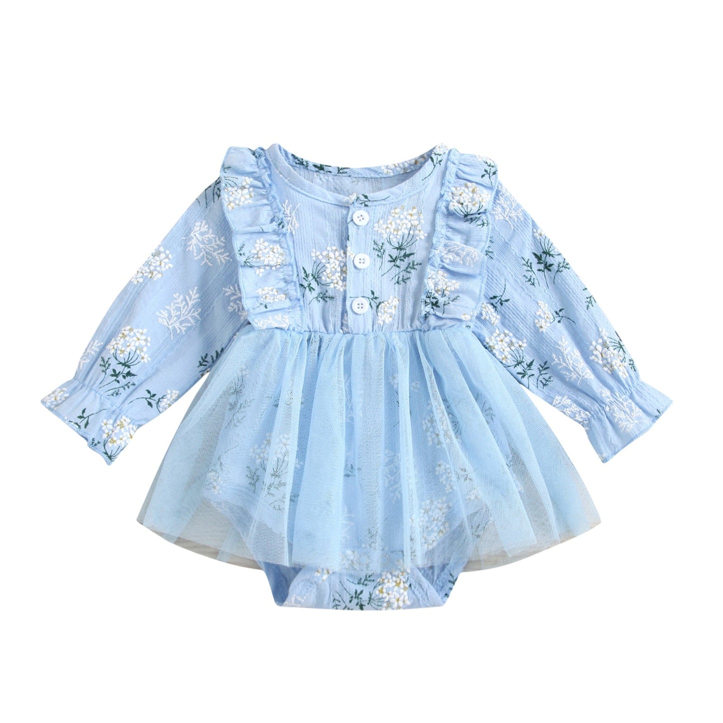 Vestido de gasa princesa informal de manga larga con estampado floral para niñas