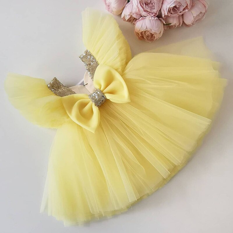 Vestido de fiesta de tul con lazo 