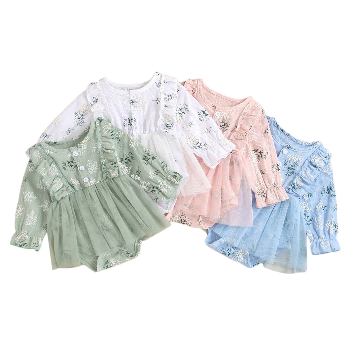Vestido de gasa princesa informal de manga larga con estampado floral para niñas