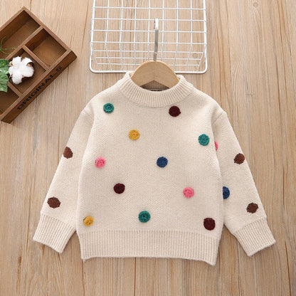 Suéteres para bebés, niñas y niños, abrigos de moda con apliques de bola de pelo, suéteres tejidos para niños, tops, suéteres cálidos para bebés, niños y niñas
