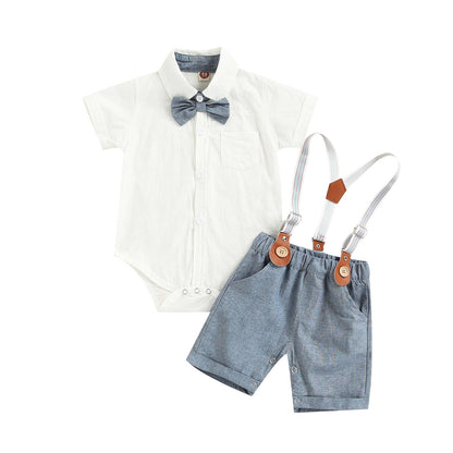 Conjunto de pantalones cortos con pajarita, camisa y mono 
