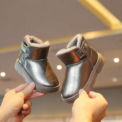 Botas de invierno para niños, de cuero, cortas, de algodón y cálidas. 