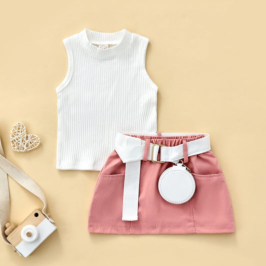 Conjunto de falda de verano para niños sin mangas