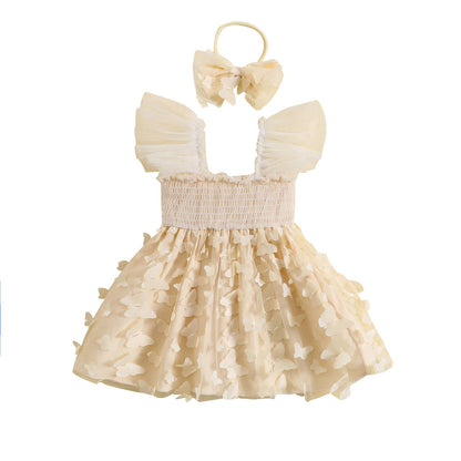 Vestido de tul de princesa mariposa y diadema para ropa de fiesta de verano