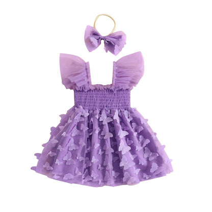 Vestido de tul de princesa mariposa y diadema para ropa de fiesta de verano