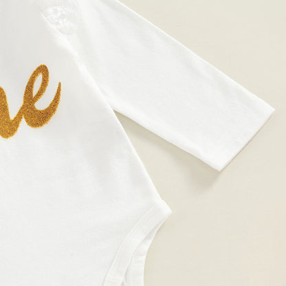 Conjunto de ropa para bebé niña, body de algodón con letras y manga larga para cumpleaños de primer año