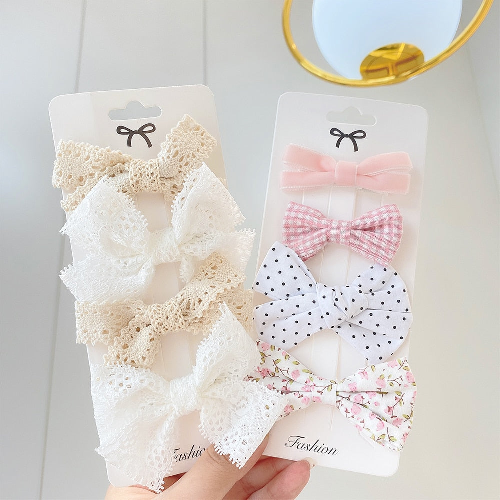 Juego de 4 pinzas para el pelo con lazo estampado de encaje dulce