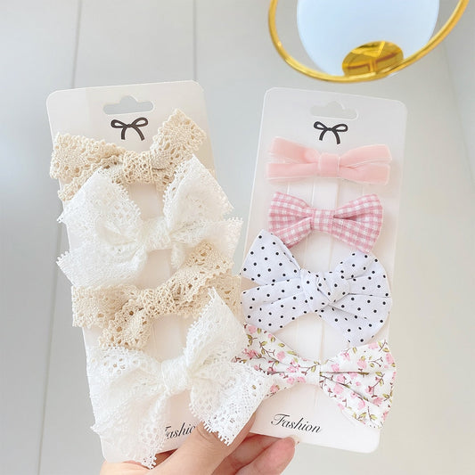 Juego de 4 pinzas para el pelo con lazo estampado de encaje dulce