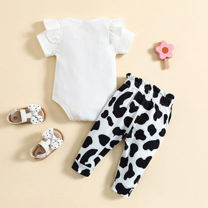 Conjunto de 2 piezas de mameluco + pantalón con estampado de vaca