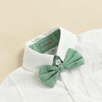 Conjunto de pantalones cortos con pajarita, camisa y mono 